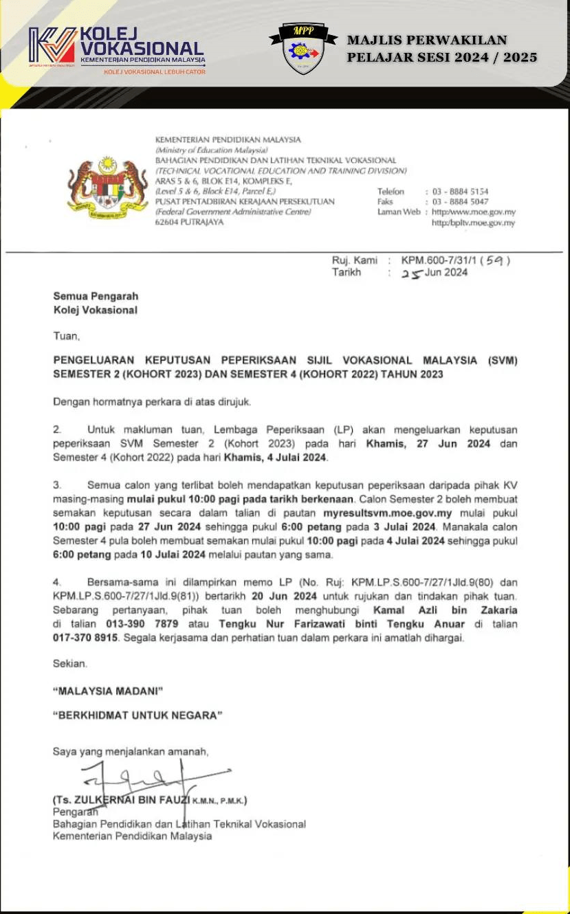 Semakan Keputusan SVM 2024 Peperiksaan Vokasional Fariz.My