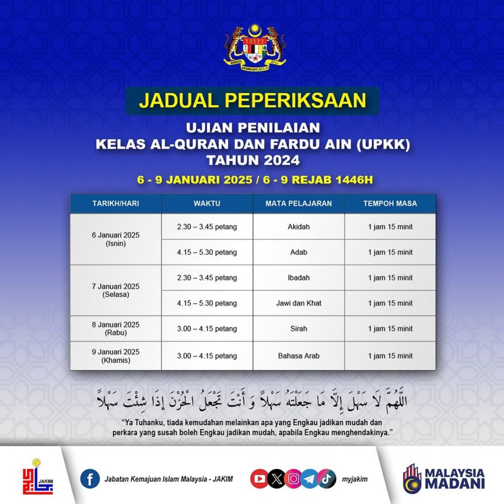Tarikh & Jadual UPKK 2024