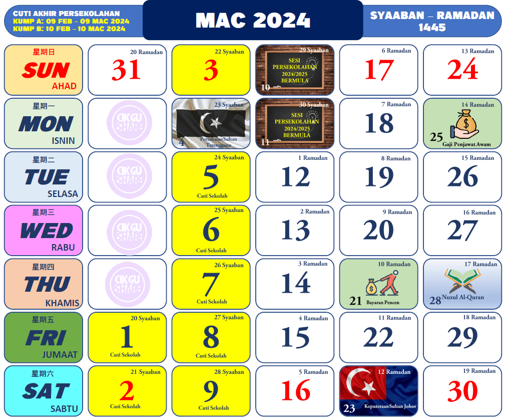 Cuti Sekolah 2024 Mac