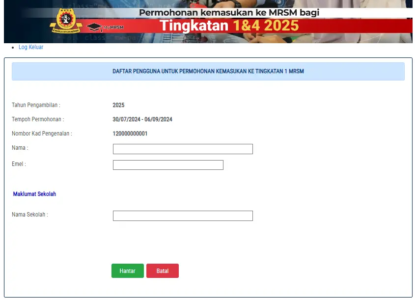 Permohonan MRSM 2025 Isi Maklumat